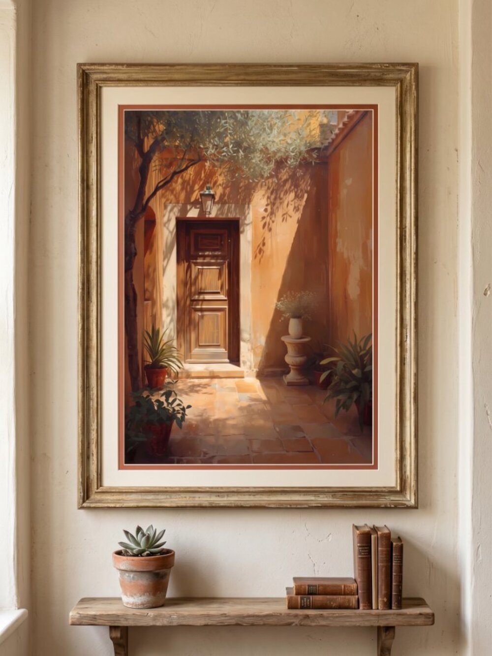 Mediterranean Courtyard Art Print | Warm Terracotta Tuscan Doorway | Boho Wall A
